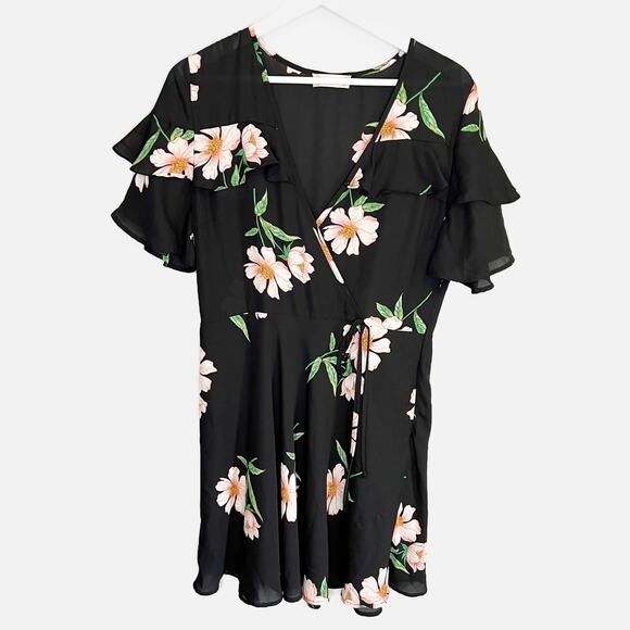 Altar'd State Floral Wrap Dress Flutter Sleeves - Large - Picture 2 of 5